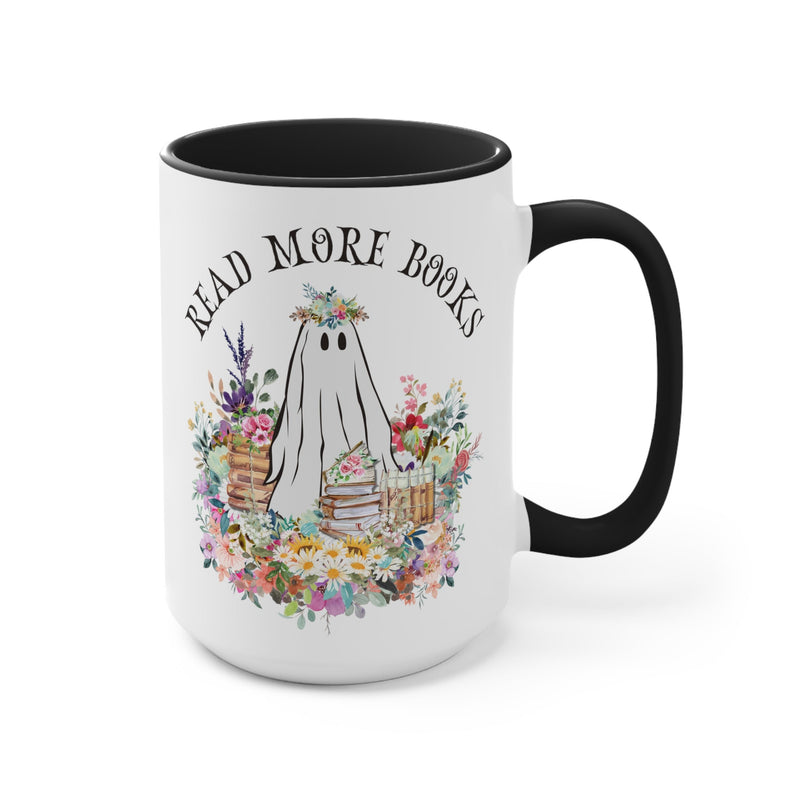 Coffee Mug for Librarian: Read More Books | 15 Oz Coffee Mug with Floral Ghost - Opal and June