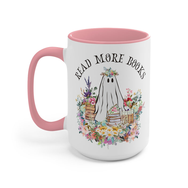 Coffee Mug for Librarian: Read More Books | 15 Oz Coffee Mug with Floral Ghost - Opal and June