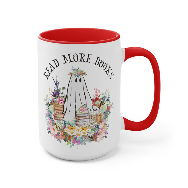 Coffee Mug for Librarian: Read More Books | 15 Oz Coffee Mug with Floral Ghost - Opal and June