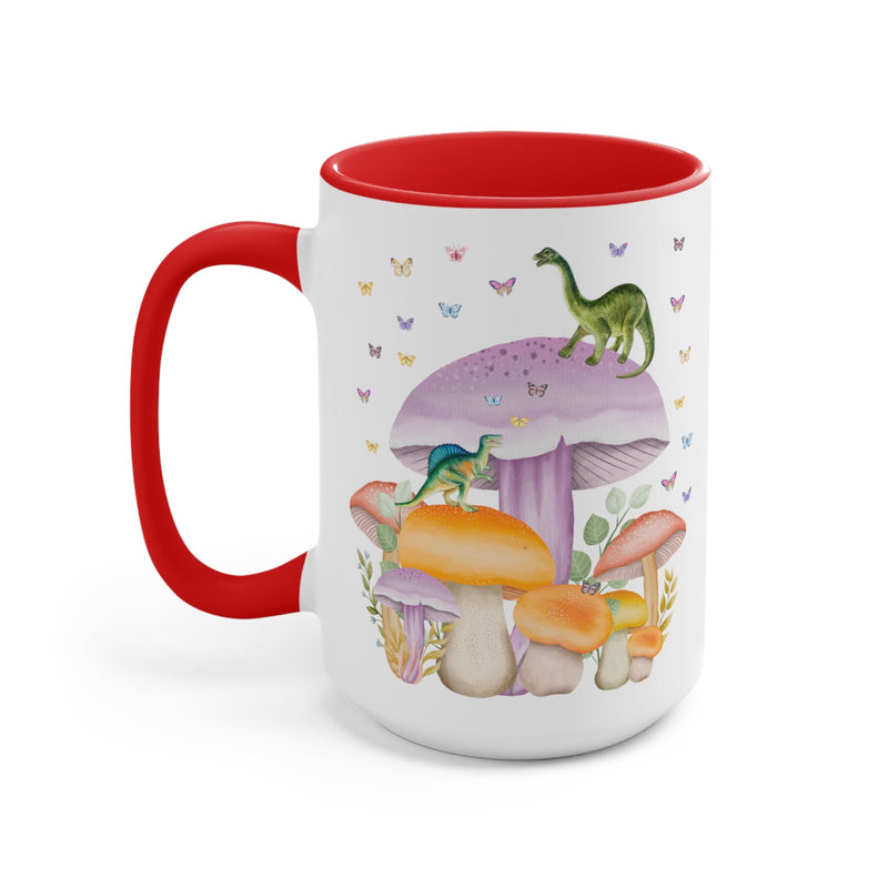 Coffee Mug with Dinosaurs and Mushrooms: 15 Oz Coffee Mug - Opal and June