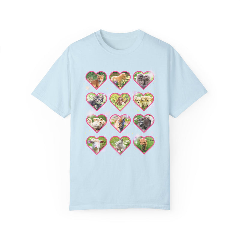 Colorful Animal Lover T-Shirt, 90s and Y2k Aesthetic, Adorable Baby Animals T-Shirt, Weirdcore Dreamcore Cat Lover Tee, Puppies and Bunny T - Opal and June