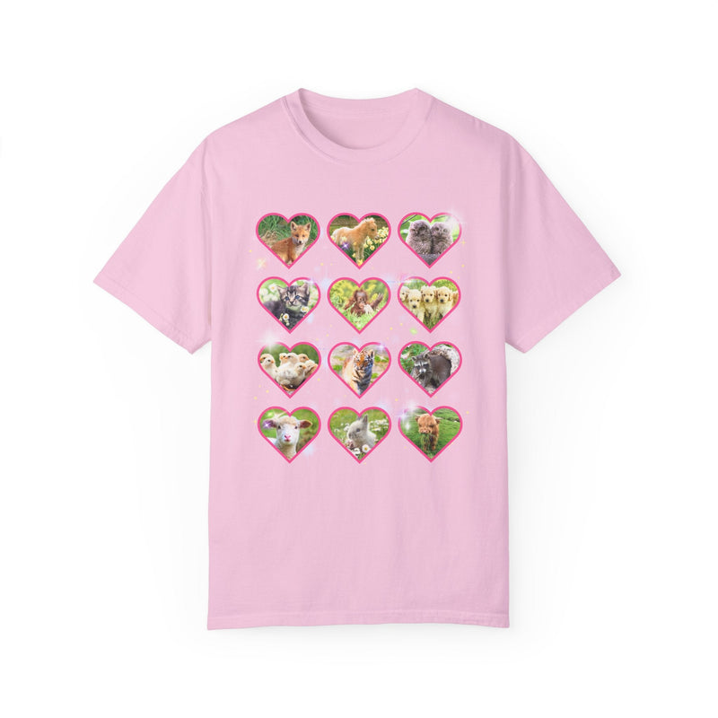 Colorful Animal Lover T-Shirt, 90s and Y2k Aesthetic, Adorable Baby Animals T-Shirt, Weirdcore Dreamcore Cat Lover Tee, Puppies and Bunny T - Opal and June
