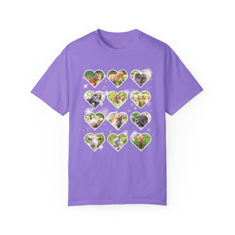 Colorful Animal Lover T-Shirt, 90s and Y2k Aesthetic, Adorable Baby Animals T-Shirt, Weirdcore Dreamcore Cat Lover Tee, Puppies and Bunny T - Opal and June