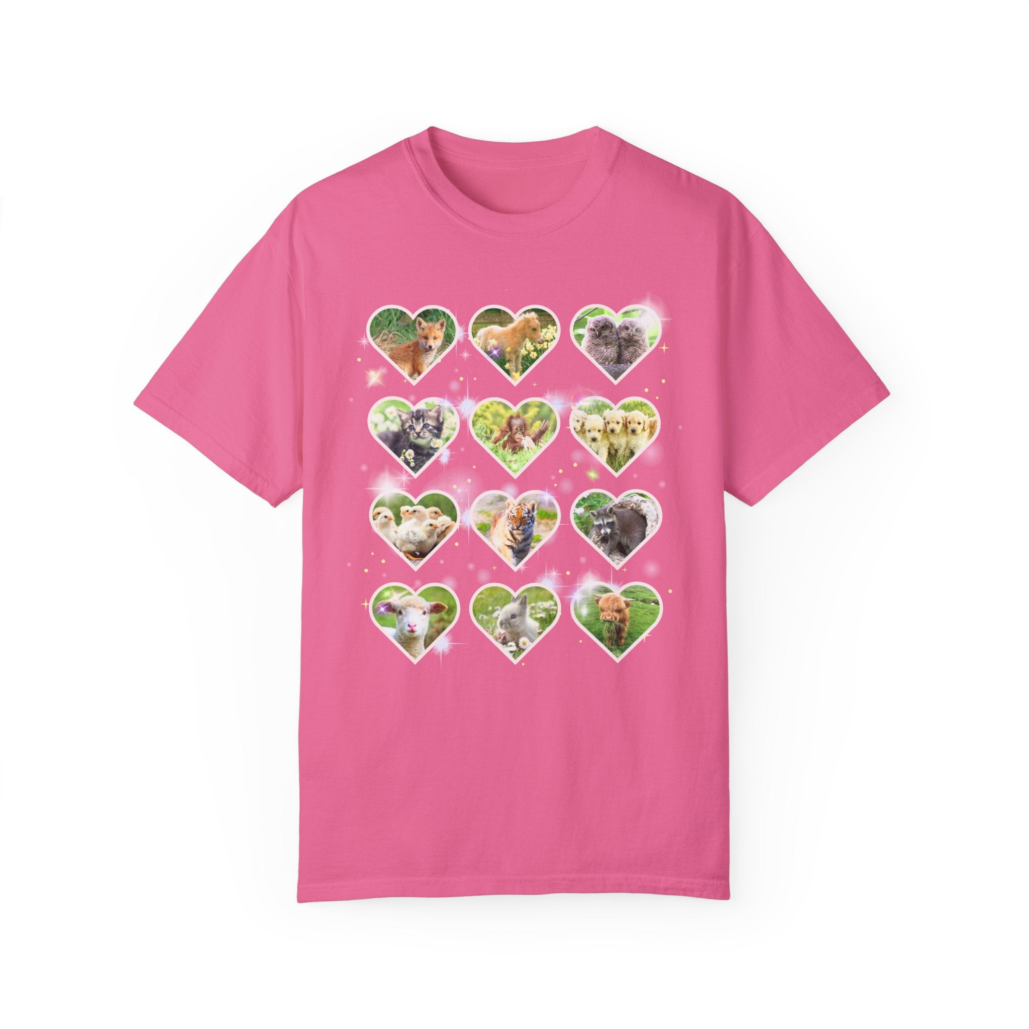 Colorful Animal Lover T-Shirt, 90s and Y2k Aesthetic, Adorable Baby Animals T-Shirt, Weirdcore Dreamcore Cat Lover Tee, Puppies and Bunny T - Opal and June