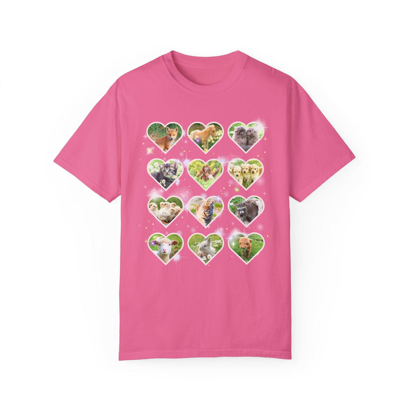 Colorful Animal Lover T-Shirt, 90s and Y2k Aesthetic, Adorable Baby Animals T-Shirt, Weirdcore Dreamcore Cat Lover Tee, Puppies and Bunny T - Opal and June