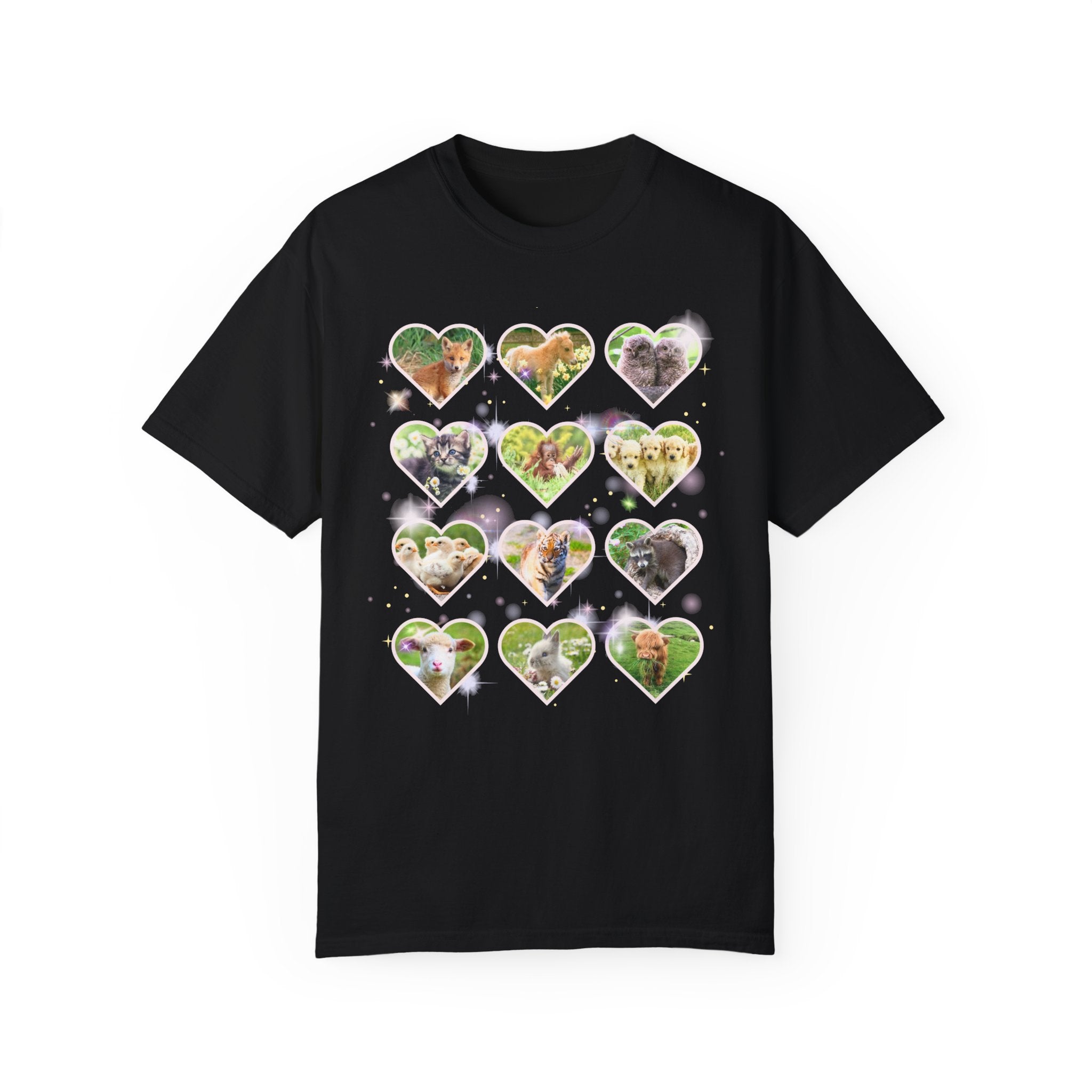 Colorful Animal Lover T-Shirt, 90s and Y2k Aesthetic, Adorable Baby Animals T-Shirt, Weirdcore Dreamcore Cat Lover Tee, Puppies and Bunny T - Opal and June