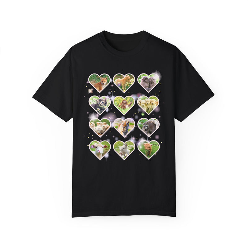 Colorful Animal Lover T-Shirt, 90s and Y2k Aesthetic, Adorable Baby Animals T-Shirt, Weirdcore Dreamcore Cat Lover Tee, Puppies and Bunny T - Opal and June