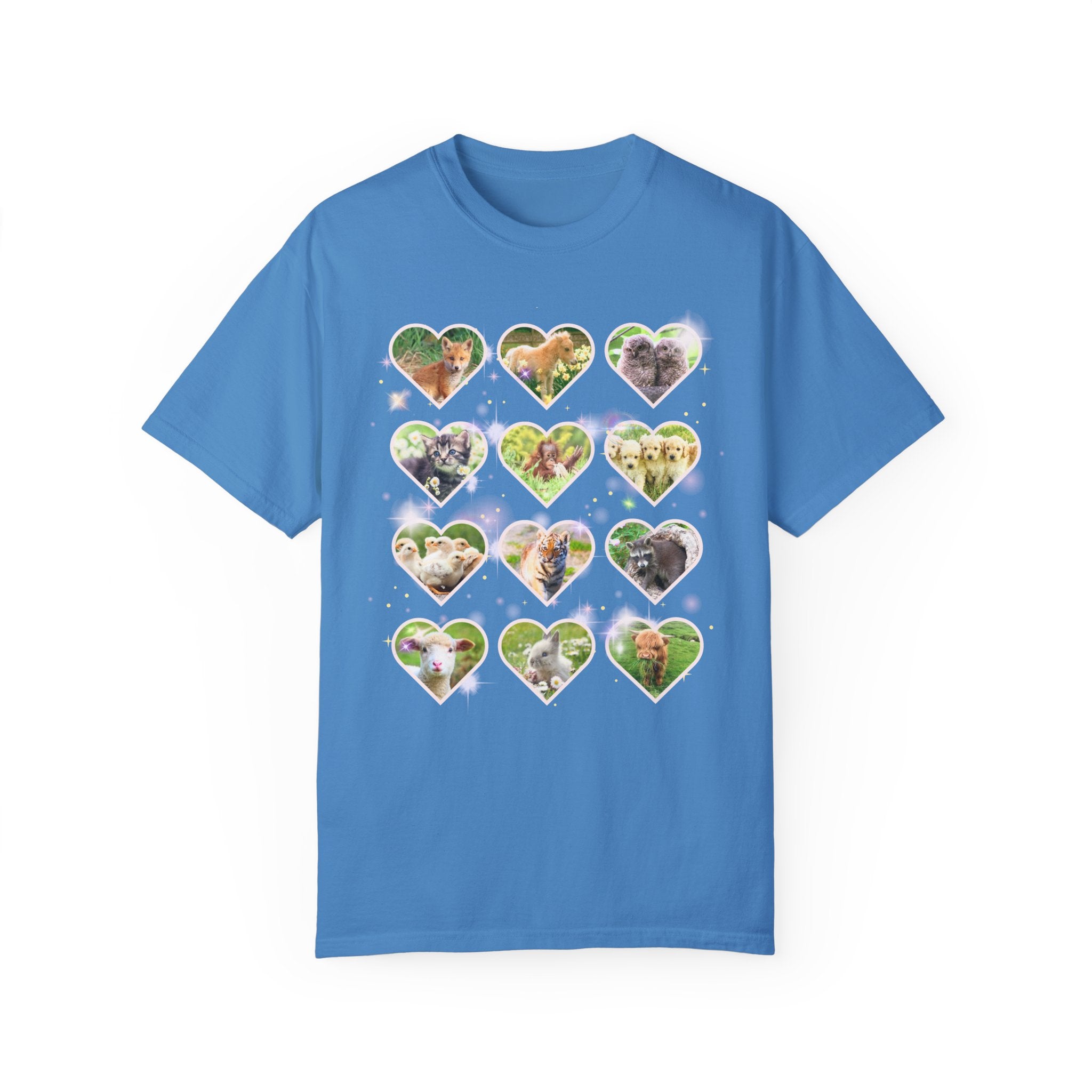 Colorful Animal Lover T-Shirt, 90s and Y2k Aesthetic, Adorable Baby Animals T-Shirt, Weirdcore Dreamcore Cat Lover Tee, Puppies and Bunny T - Opal and June