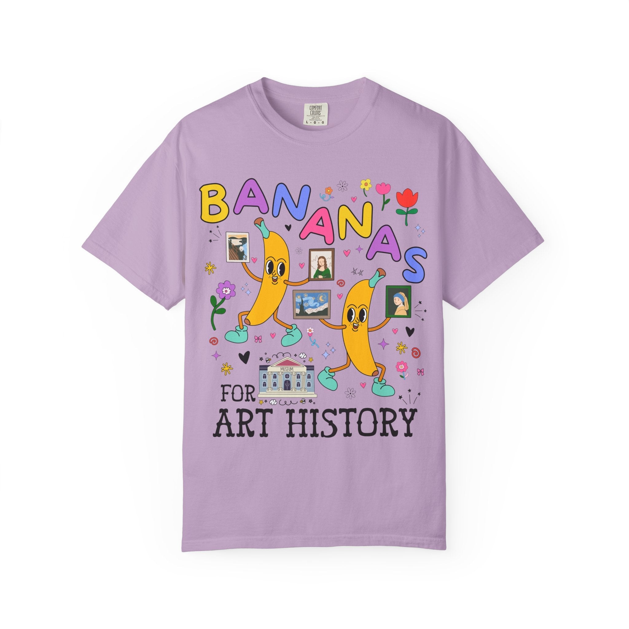 Colorful Art History Tee Shirt with Cute Retro Bananas and Funny Saying, 19th Century Impressionist Art, Leonardo da Vinci, Museum Lover - Opal and June