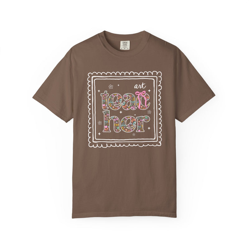Colorful Art Teacher Tee Shirt for Back to School, Cute Floral Matching Art Department T-Shirt with Bow, Cute Nineties Aesthetic Doodles - Opal and June