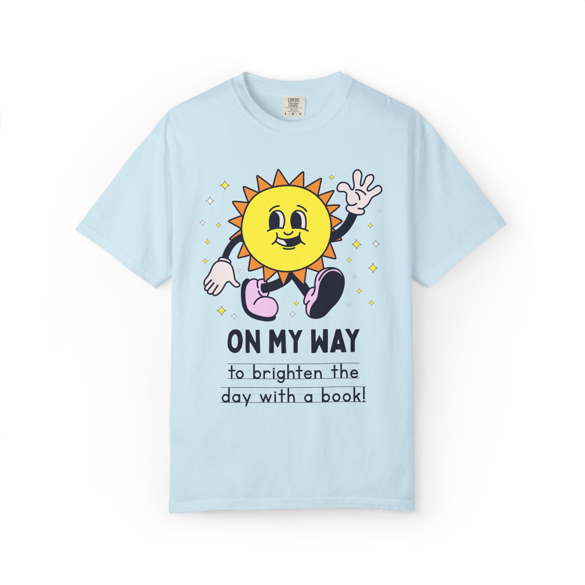 Colorful Book Lover Tee Shirt for School Librarian or Reading Teacher: On My Way to Brighten the Day with a Book, 90s Aesthetic Bookish Tee - Opal and June