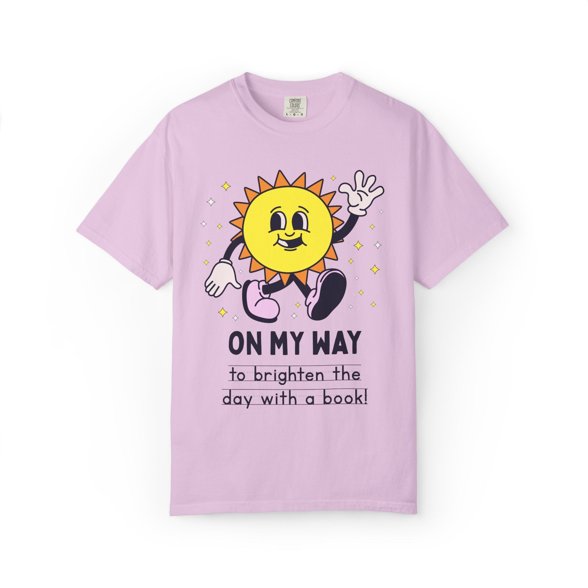 Colorful Book Lover Tee Shirt for School Librarian or Reading Teacher: On My Way to Brighten the Day with a Book, 90s Aesthetic Bookish Tee - Opal and June