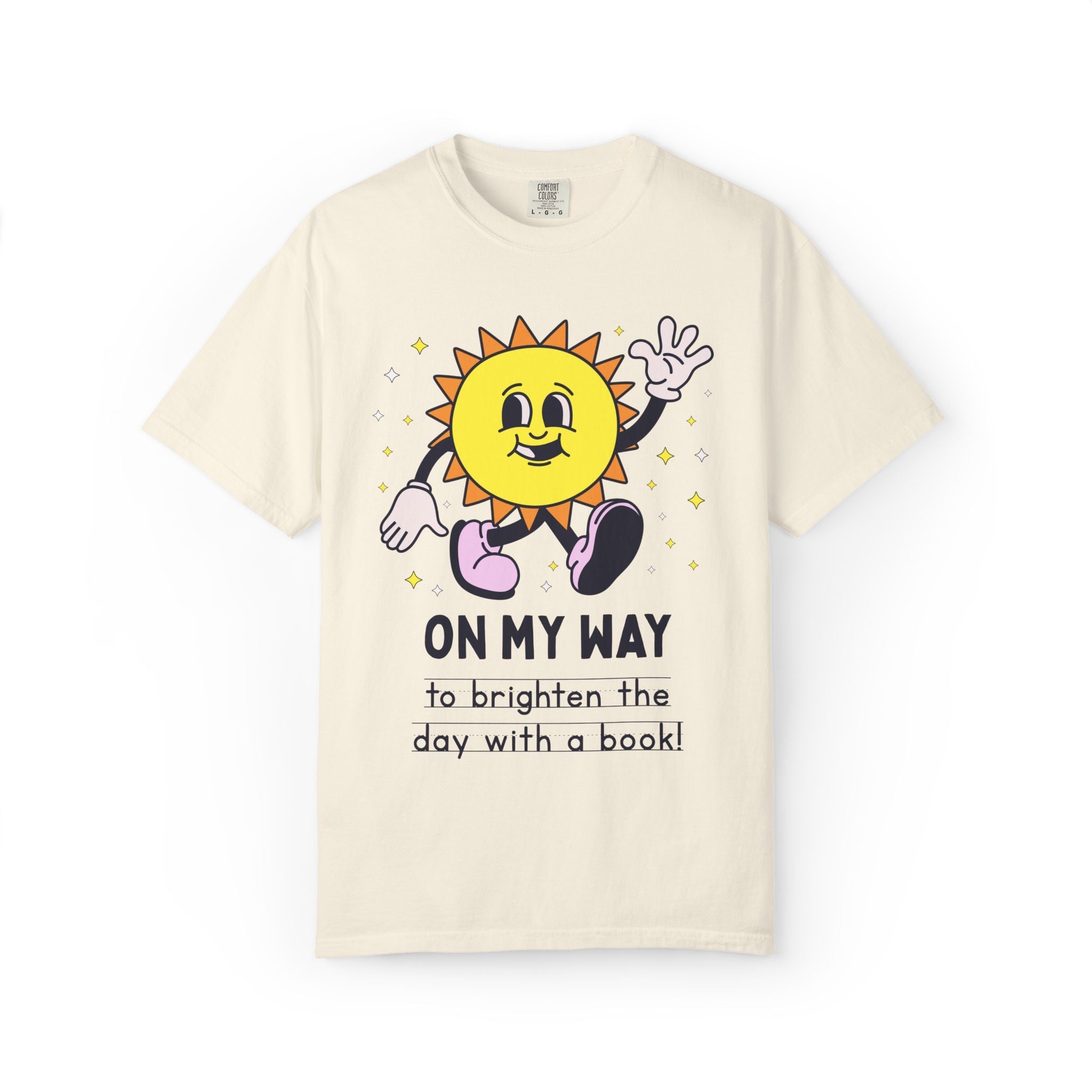 Colorful Book Lover Tee Shirt for School Librarian or Reading Teacher: On My Way to Brighten the Day with a Book, 90s Aesthetic Bookish Tee - Opal and June