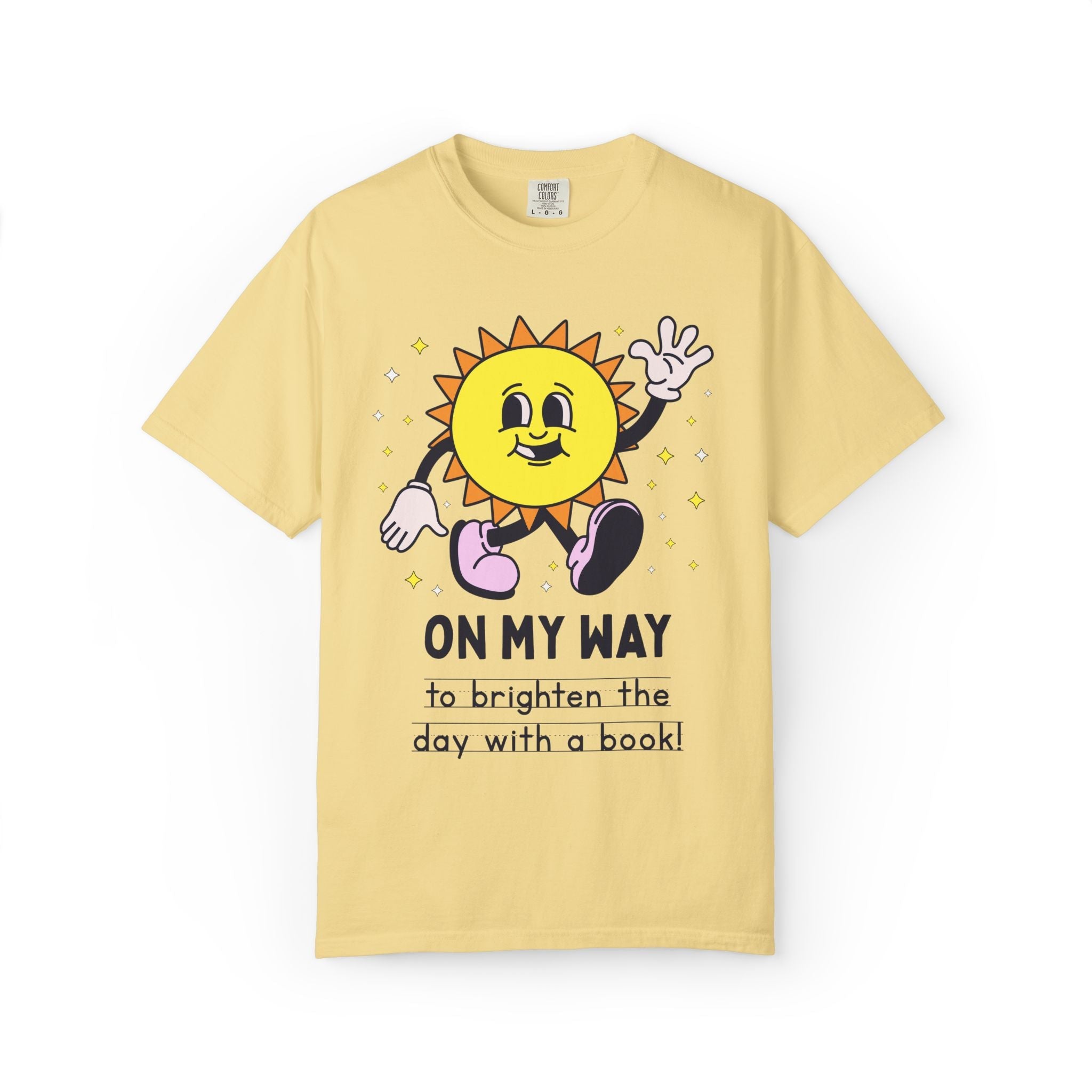 Colorful Book Lover Tee Shirt for School Librarian or Reading Teacher: On My Way to Brighten the Day with a Book, 90s Aesthetic Bookish Tee - Opal and June