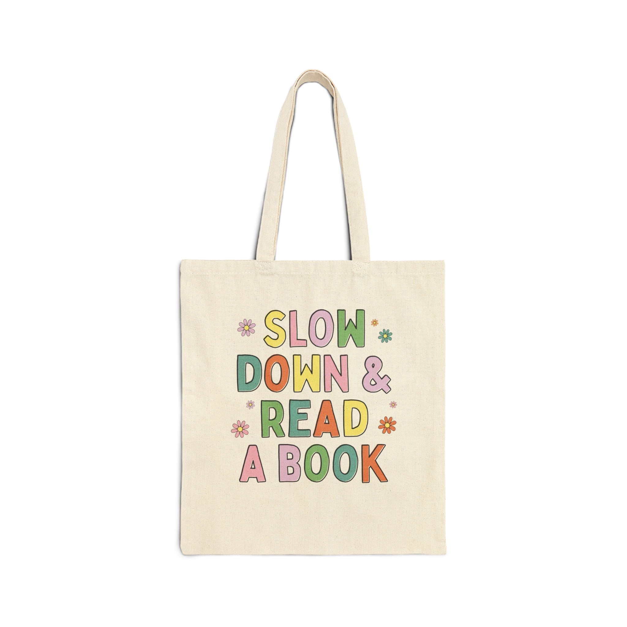 Colorful Book Lover Tote Bag with Flowers, Cute Funny Saying Romance Reader Tote for Moms Who Love Books, Librarian or Reading Teacher Gift - Opal and June