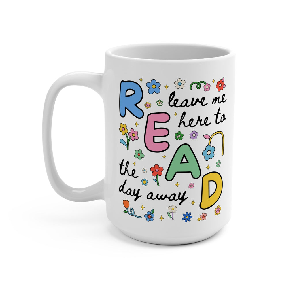 Colorful Bookish Coffee Mug, Book Lover Gift Idea: 15 Oz Mug with Flowers for Bookworm Who Loves Daisies, Romance Reader, Reading Teacher - Opal and June