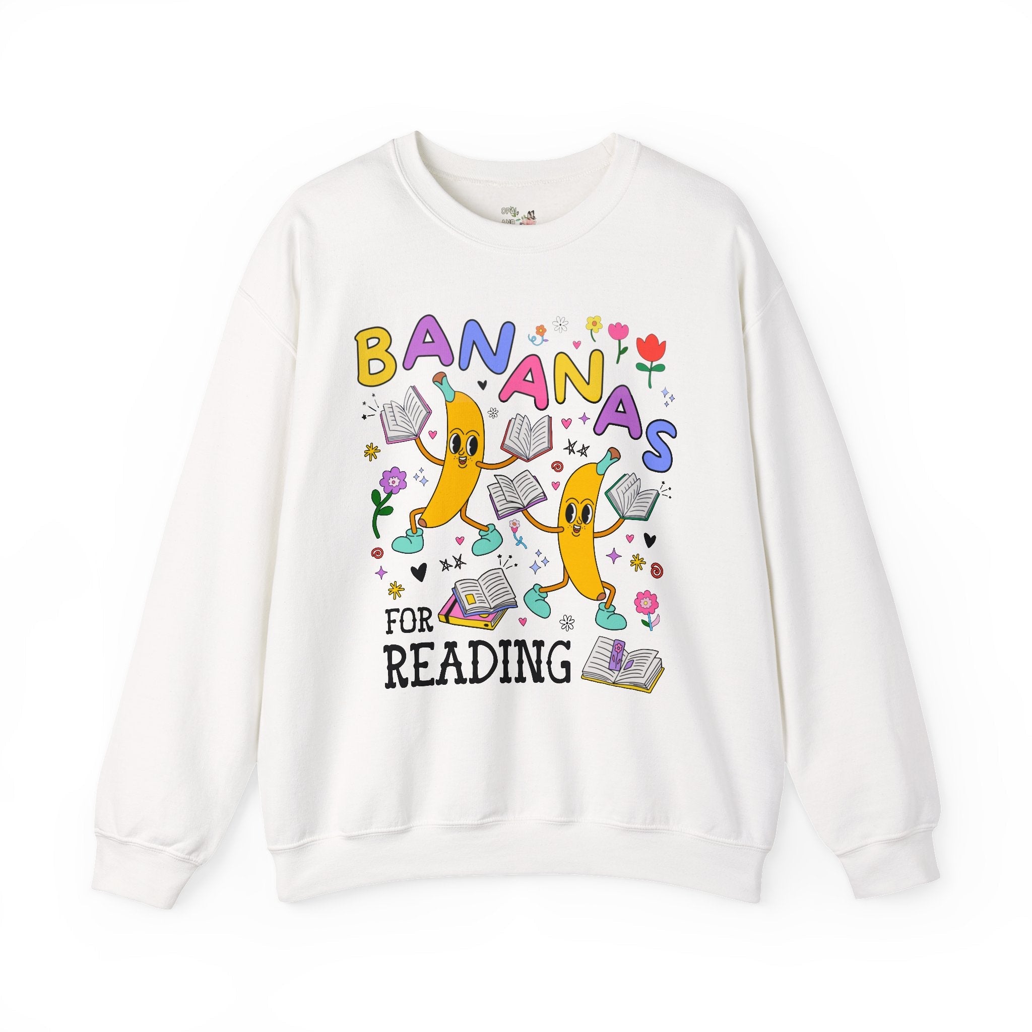 Colorful Bookworm Sweatshirt with Fruit: Bananas for Reading! Funny Saying Book Lover Gift Idea for Romance Reader, Bookish School Librarian - Opal and June