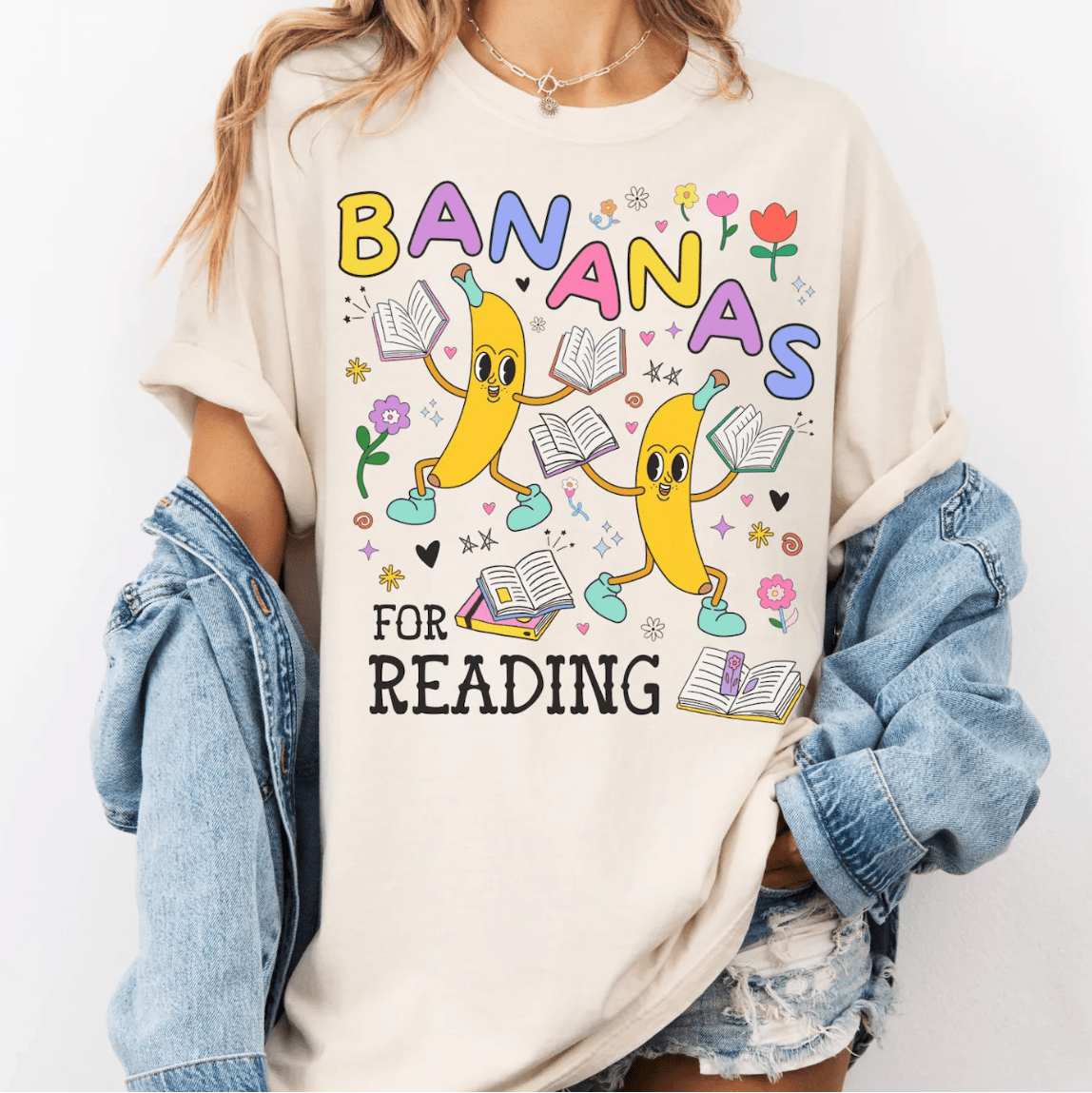 Colorful Bookworm Tee Shirt with Fruit - Opal and June
