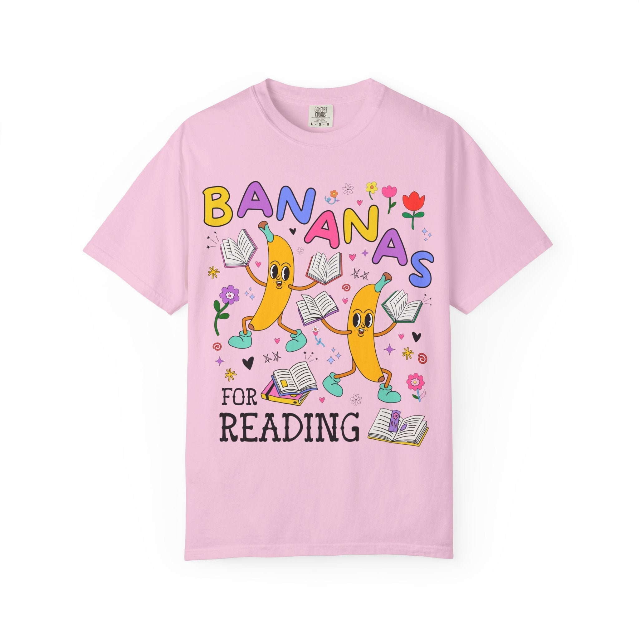 Colorful Bookworm Tee Shirt with Fruit: Bananas for Reading! Funny Saying Book Lover Gift Idea for Romance Reader, Bookish School Librarian - Opal and June