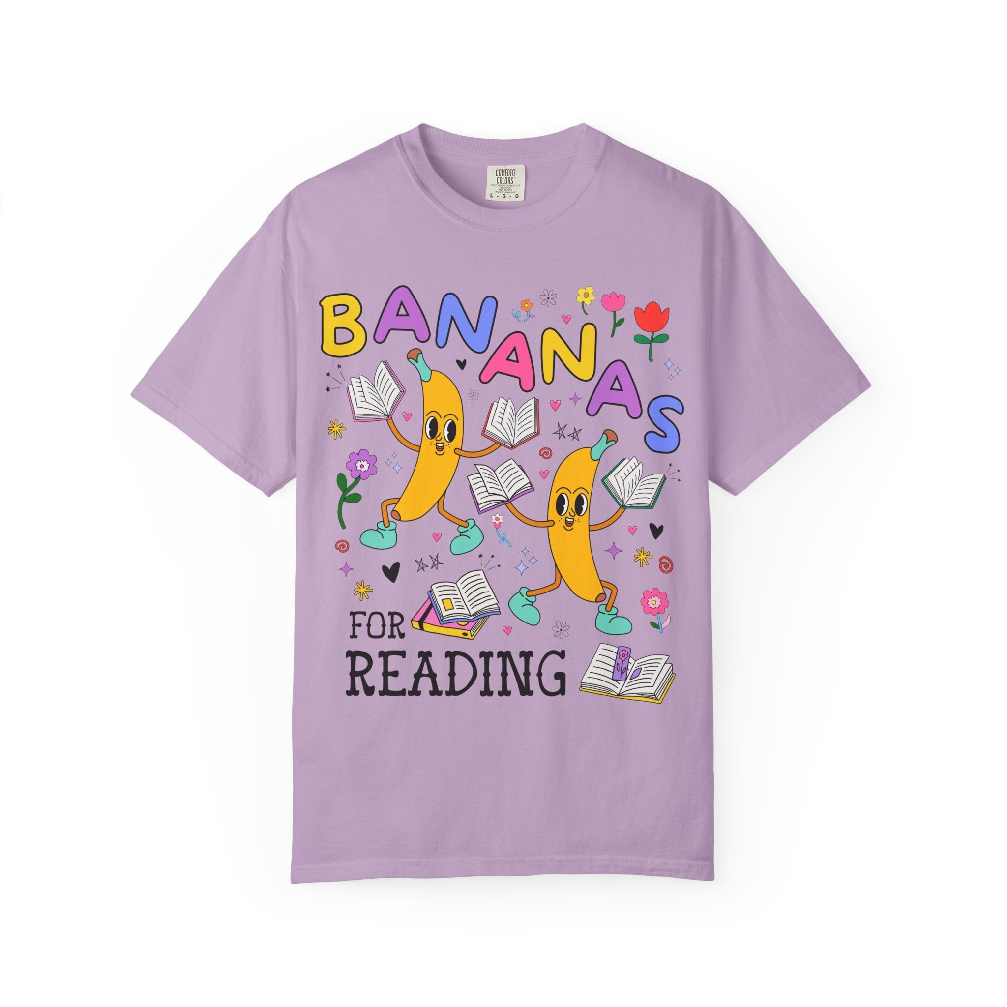 Colorful Bookworm Tee Shirt with Fruit: Bananas for Reading! Funny Saying Book Lover Gift Idea for Romance Reader, Bookish School Librarian - Opal and June