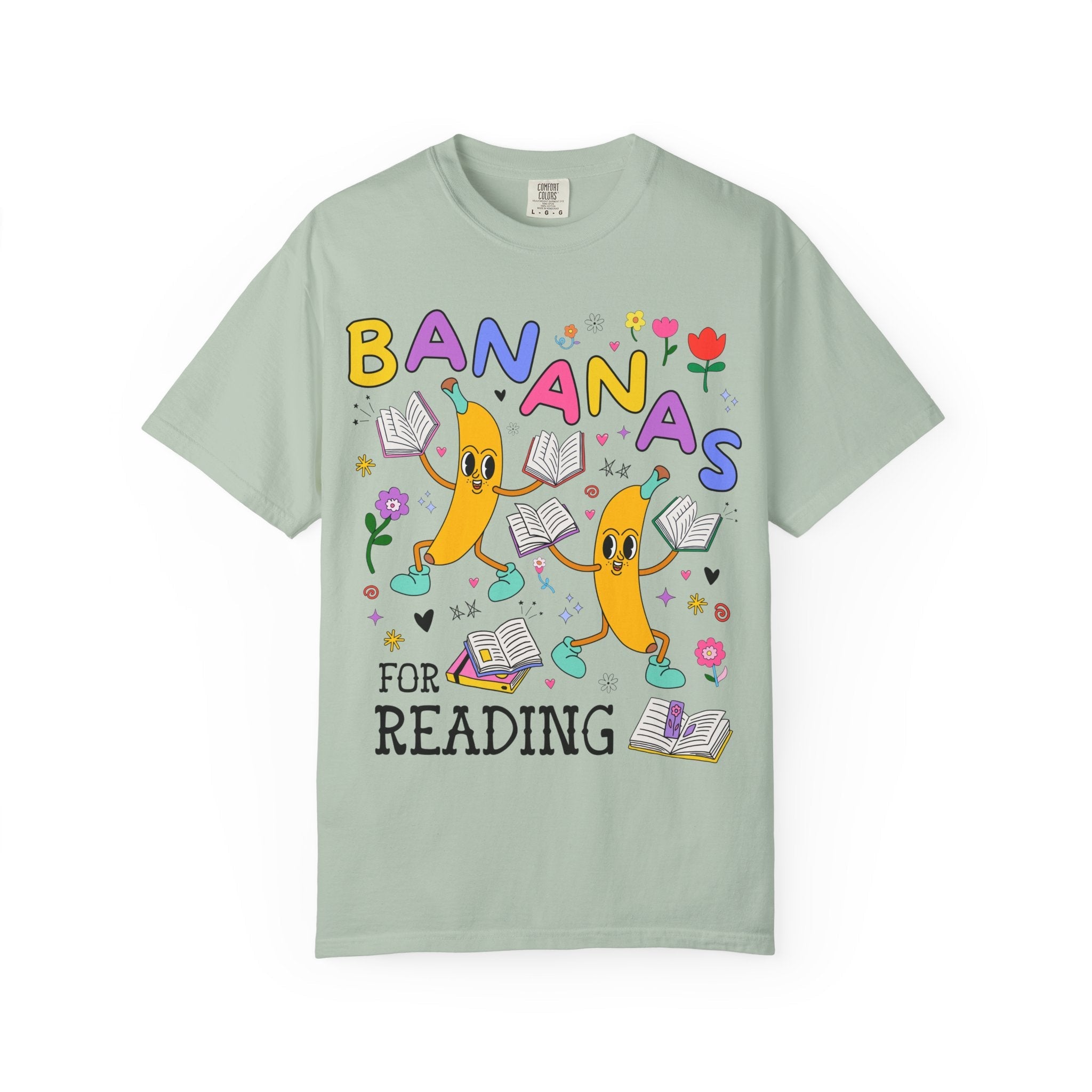 Colorful Bookworm Tee Shirt with Fruit: Bananas for Reading! Funny Saying Book Lover Gift Idea for Romance Reader, Bookish School Librarian - Opal and June