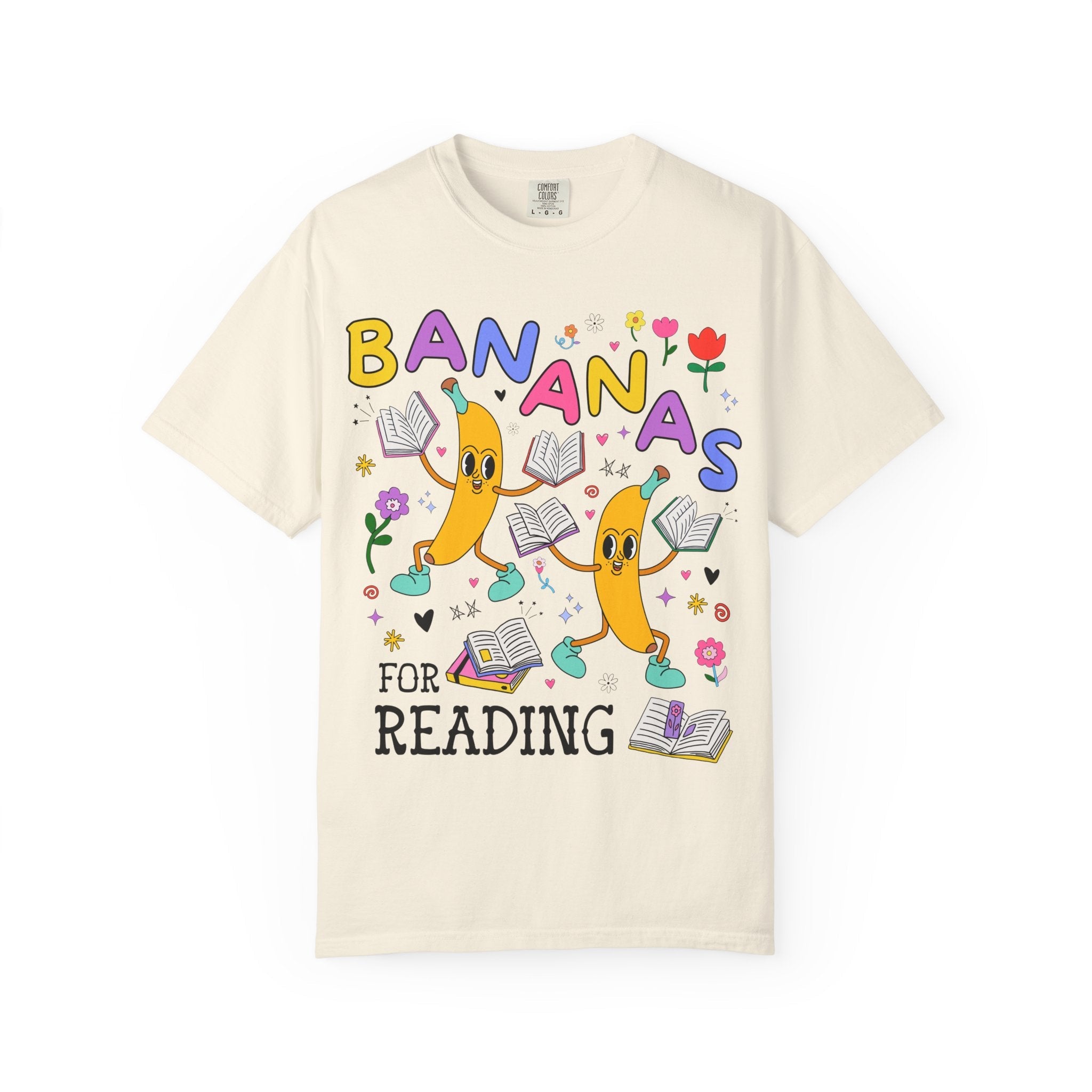 Colorful Bookworm Tee Shirt with Fruit: Bananas for Reading! Funny Saying Book Lover Gift Idea for Romance Reader, Bookish School Librarian - Opal and June