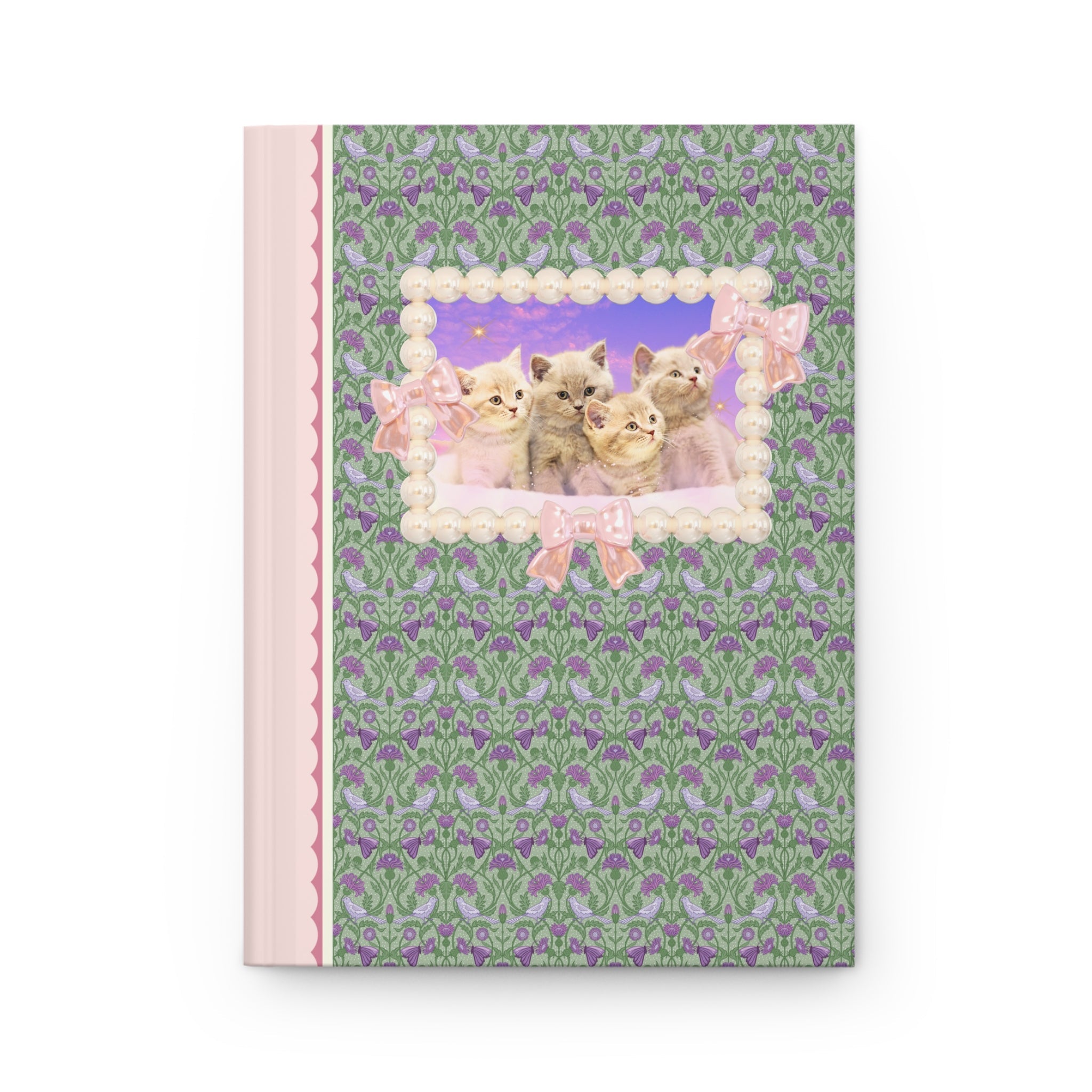 Colorful Cat Lover Notebook, Silly Weirdcore Dreamcore Gift, Kittens and Stars, Cute Coquette Bows and Pearls, 90s Throwback Journal for Her - Opal and June