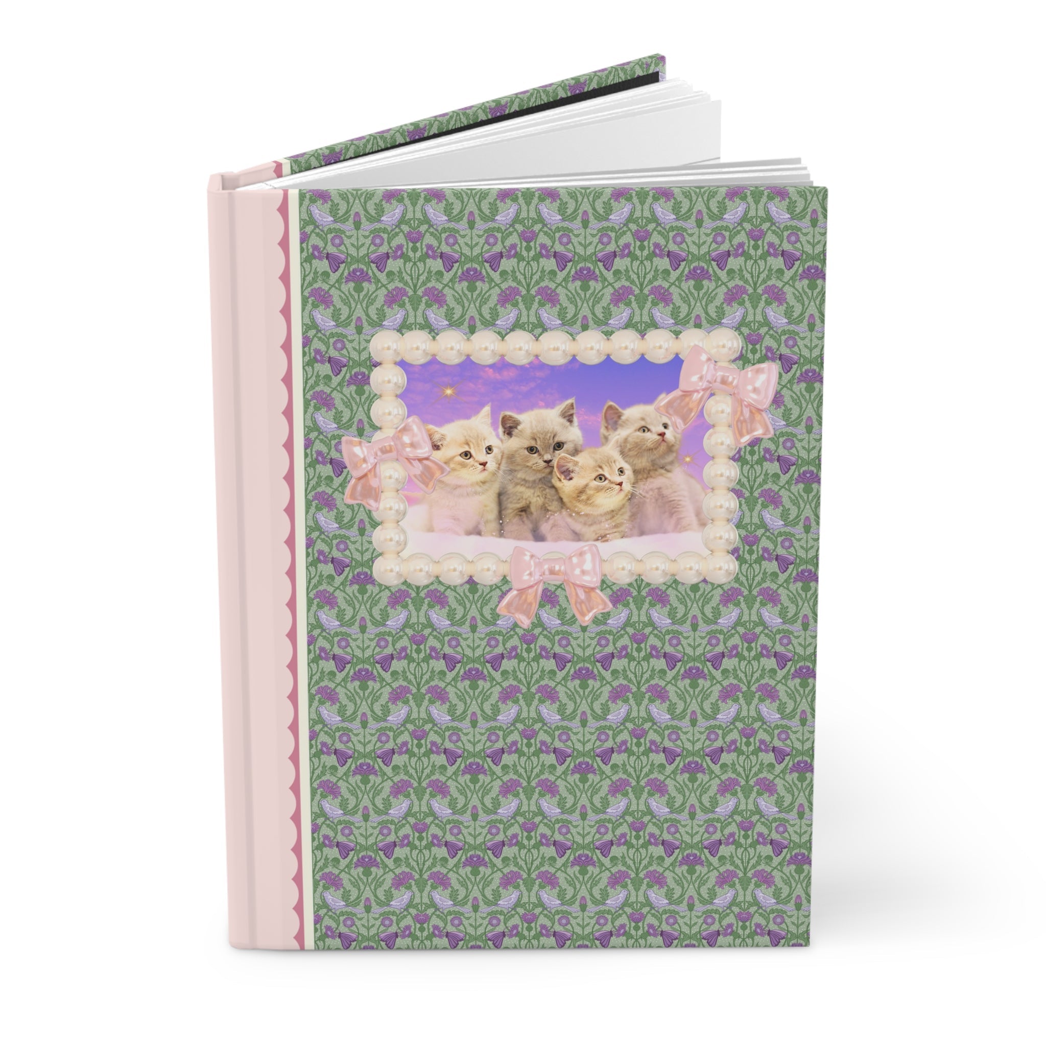 Colorful Cat Lover Notebook, Silly Weirdcore Dreamcore Gift, Kittens and Stars, Cute Coquette Bows and Pearls, 90s Throwback Journal for Her - Opal and June