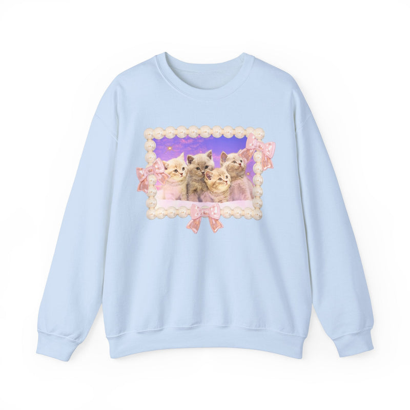 Colorful Cat Lover Sweatshirt, Silly Weirdcore Dreamcore Shirt, Kittens and Stars, Cute Coquette Bows and Pearls, 90s Throwback Gift for Her - Opal and June