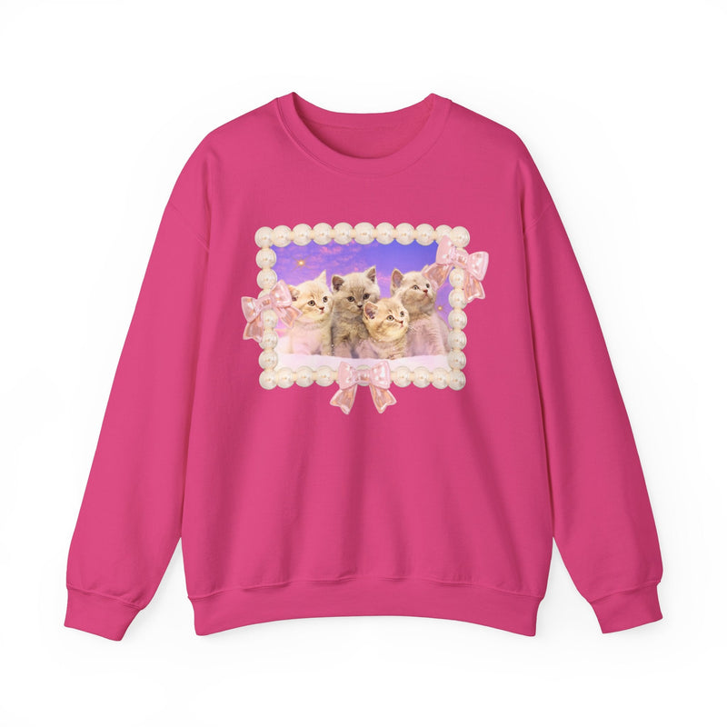 Colorful Cat Lover Sweatshirt, Silly Weirdcore Dreamcore Shirt, Kittens and Stars, Cute Coquette Bows and Pearls, 90s Throwback Gift for Her - Opal and June