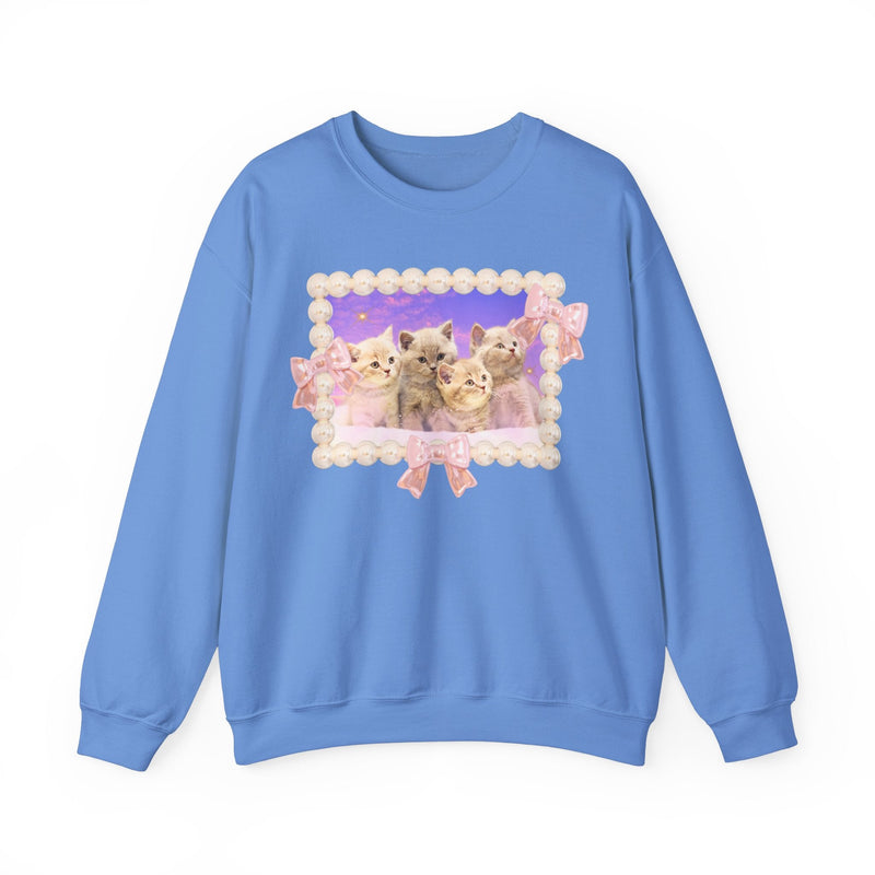 Colorful Cat Lover Sweatshirt, Silly Weirdcore Dreamcore Shirt, Kittens and Stars, Cute Coquette Bows and Pearls, 90s Throwback Gift for Her - Opal and June