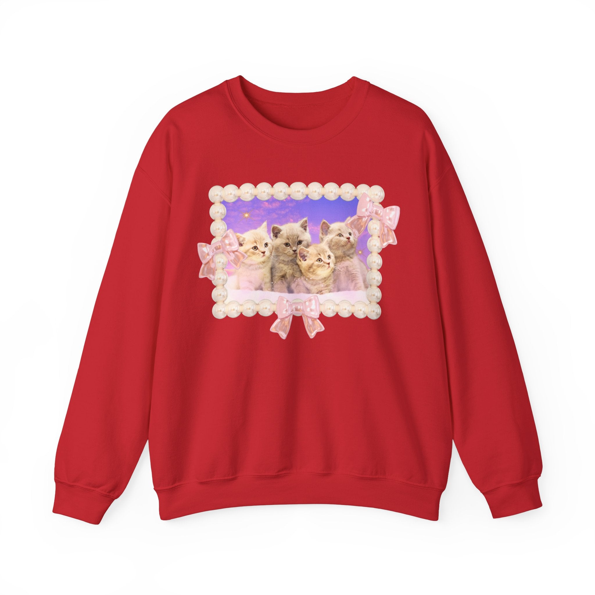 Colorful Cat Lover Sweatshirt, Silly Weirdcore Dreamcore Shirt, Kittens and Stars, Cute Coquette Bows and Pearls, 90s Throwback Gift for Her - Opal and June
