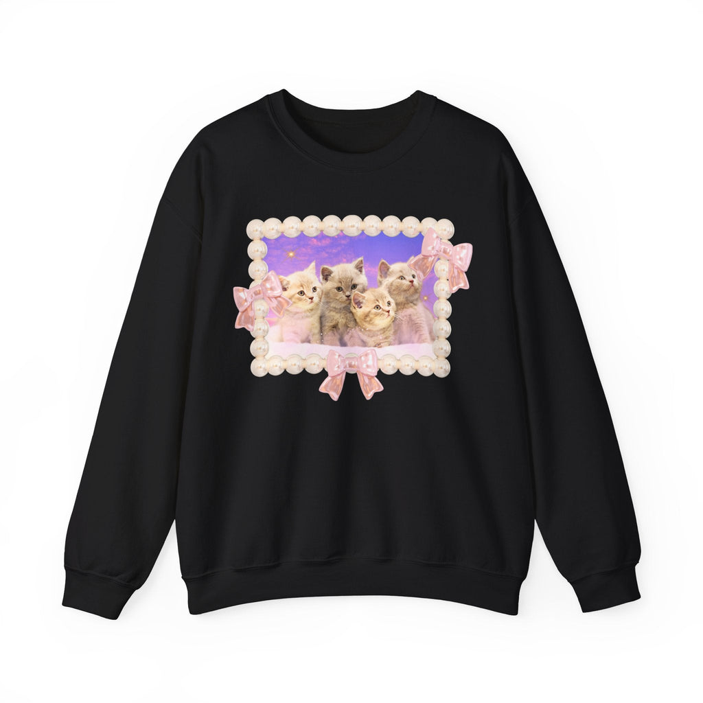 Colorful Cat Lover Sweatshirt, Silly Weirdcore Dreamcore Shirt, Kittens and Stars, Cute Coquette Bows and Pearls, 90s Throwback Gift for Her - Opal and June