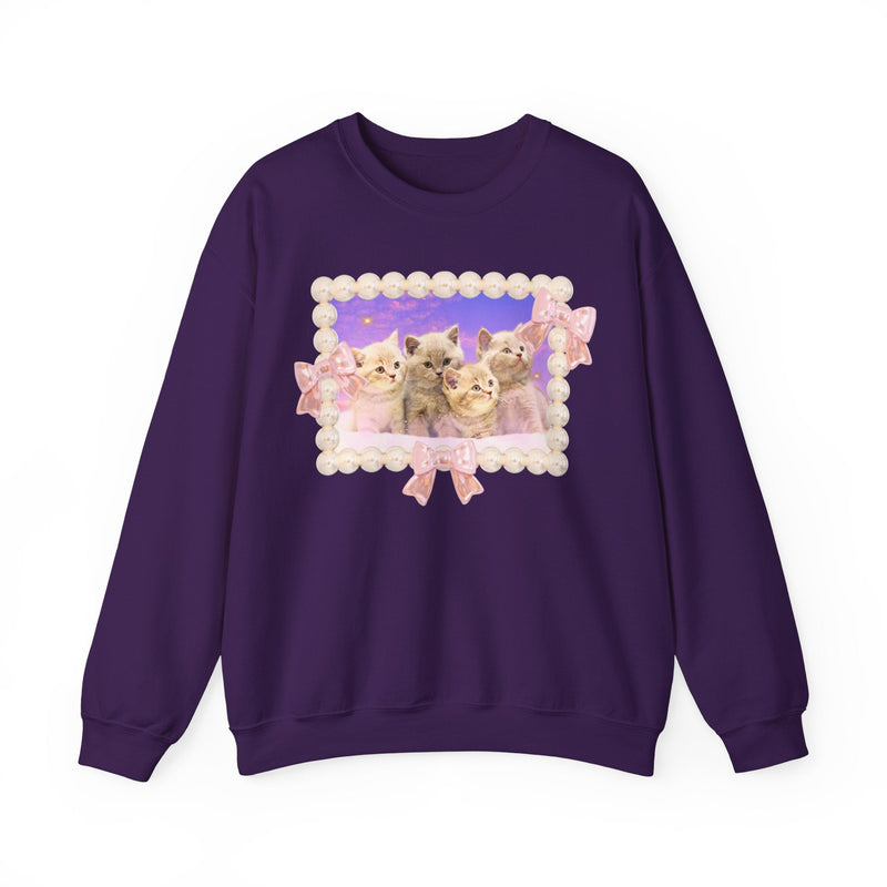 Colorful Cat Lover Sweatshirt, Silly Weirdcore Dreamcore Shirt, Kittens and Stars, Cute Coquette Bows and Pearls, 90s Throwback Gift for Her - Opal and June