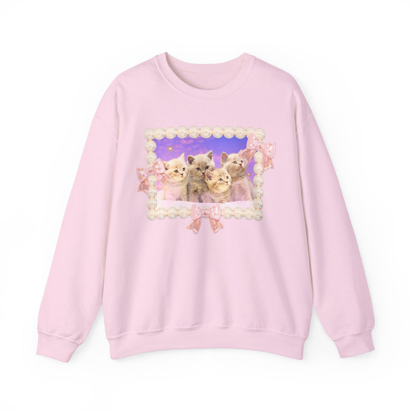 Colorful Cat Lover Sweatshirt, Silly Weirdcore Dreamcore Shirt, Kittens and Stars, Cute Coquette Bows and Pearls, 90s Throwback Gift for Her - Opal and June