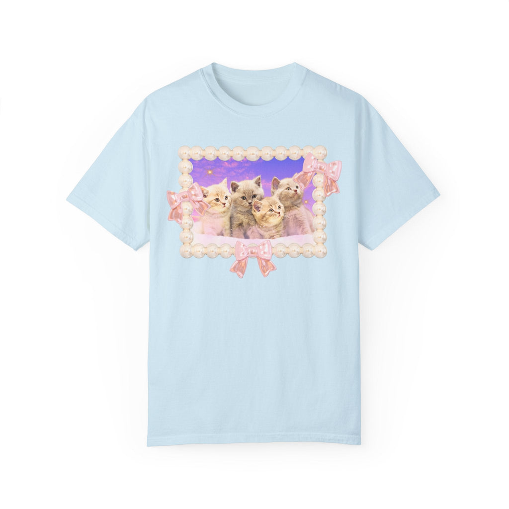 Colorful Cat Lover T-Shirt, Silly Weirdcore Dreamcore Tee with Kittens and Stars, Cute Coquette Bows and Pearls, 90s Throwback Tee for Her - Opal and June