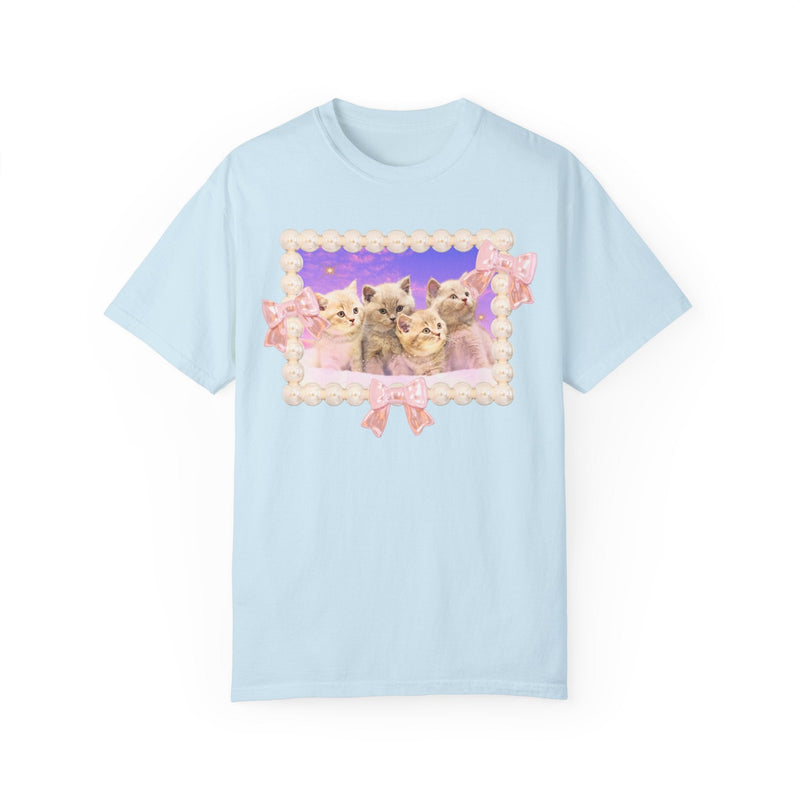 Colorful Cat Lover T-Shirt, Silly Weirdcore Dreamcore Tee with Kittens and Stars, Cute Coquette Bows and Pearls, 90s Throwback Tee for Her - Opal and June