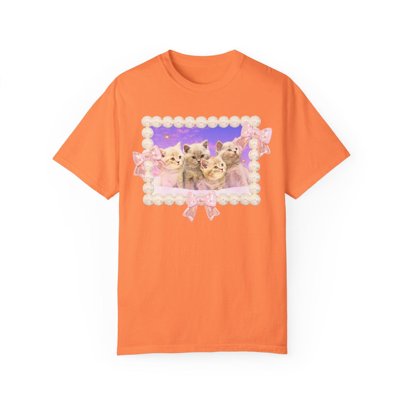 Colorful Cat Lover T-Shirt, Silly Weirdcore Dreamcore Tee with Kittens and Stars, Cute Coquette Bows and Pearls, 90s Throwback Tee for Her - Opal and June
