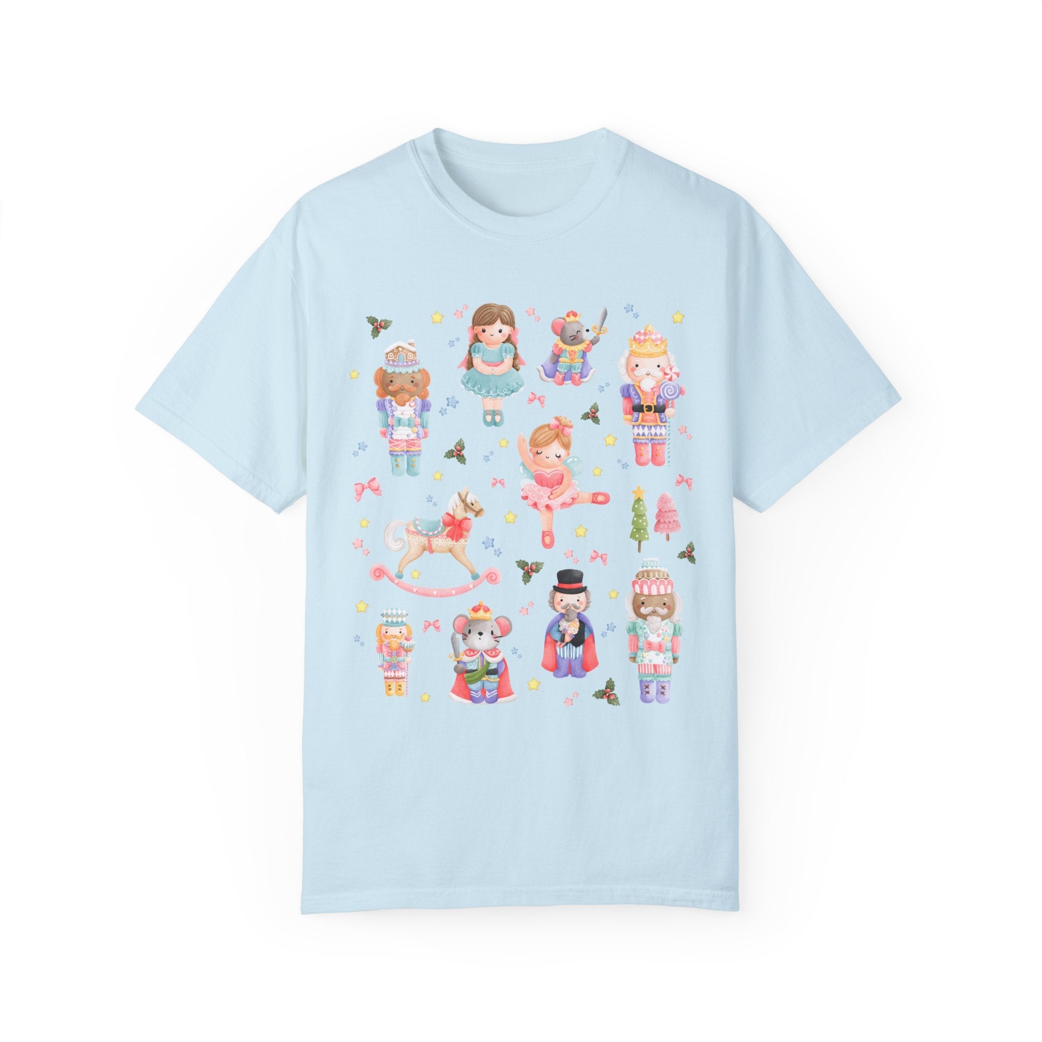 Pastel Christmas Nutcracker T-Shirt for Ballet Teacher, Bow Xmas Elementary Teacher Tee in Light Blue, Matching Teacher Holiday Shirts, Kindergarten Christmas Shirt 