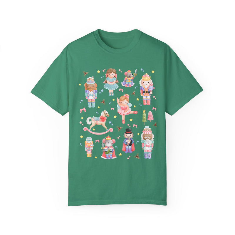 Green Christmas Nutcracker T-Shirt for First Grade Teacher or Ballet Dance Teacher, Sweet Y2K Aesthetic Xmas Tee, Pastel Christmas Tee with Bows