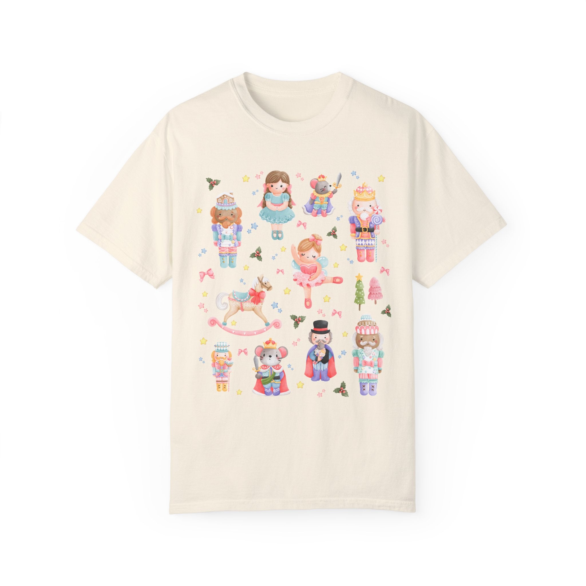 Christmas Nutcracker Shirt for Elementary Teacher, Pastel Xmas High School Teacher T-Shirt, Trendy Bow Christmas Matching Shirts in Ivory, Holiday Tee for Preschool Teacher