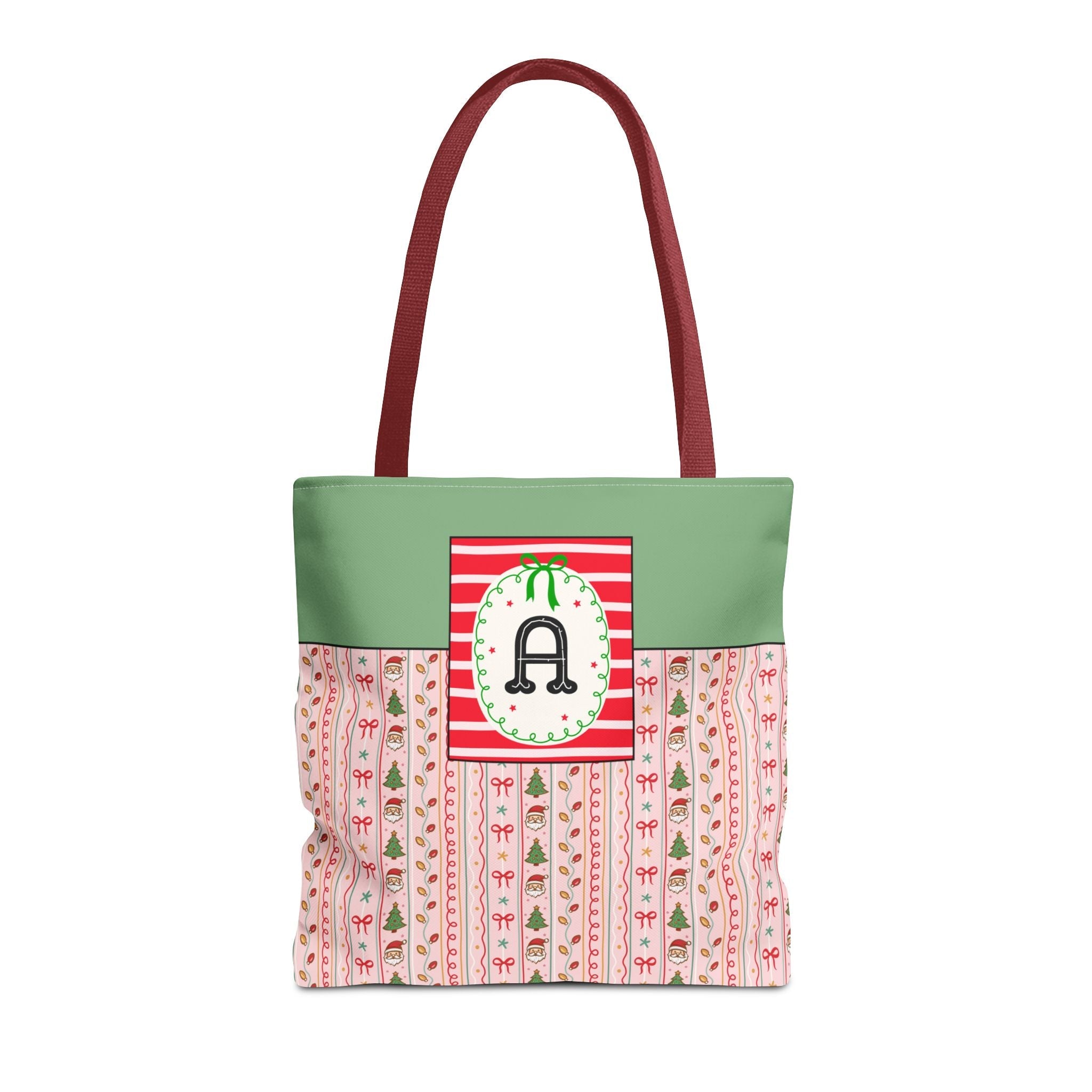 Colorful Christmas Tote Bag with Cute Doodles and Initial or Letter, Sweet Cottagecore Matching Holiday Tote Bag for Sisters or Family: A - Opal and June