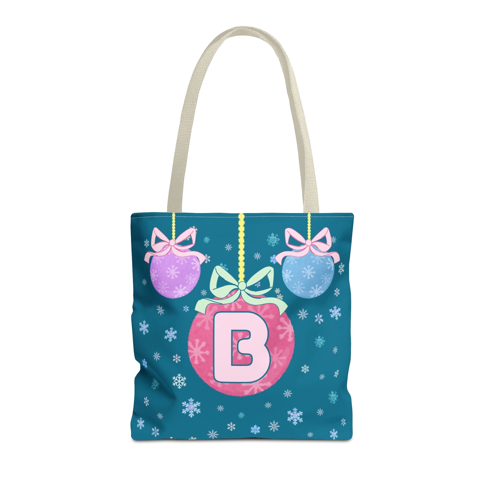Colorful Christmas Tote Bag with Initial, Cute Matching Holiday Tote Bag for Sorority Sisters or Family, Nostalgic Maximalist Vibes: B - Opal and June