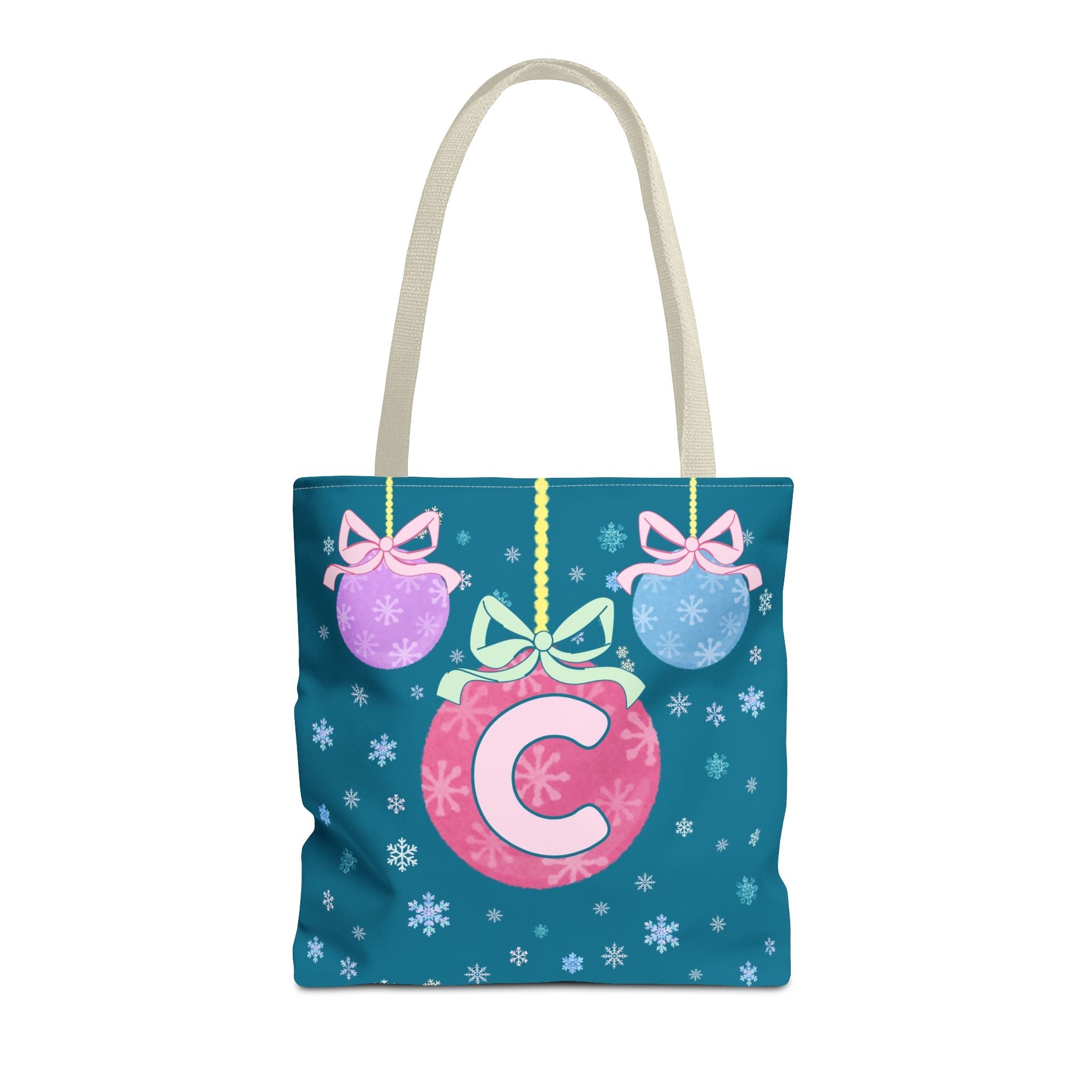 Colorful Christmas Tote Bag with Initial, Cute Matching Holiday Tote Bag for Sorority Sisters or Family, Nostalgic Maximalist Vibes: C - Opal and June
