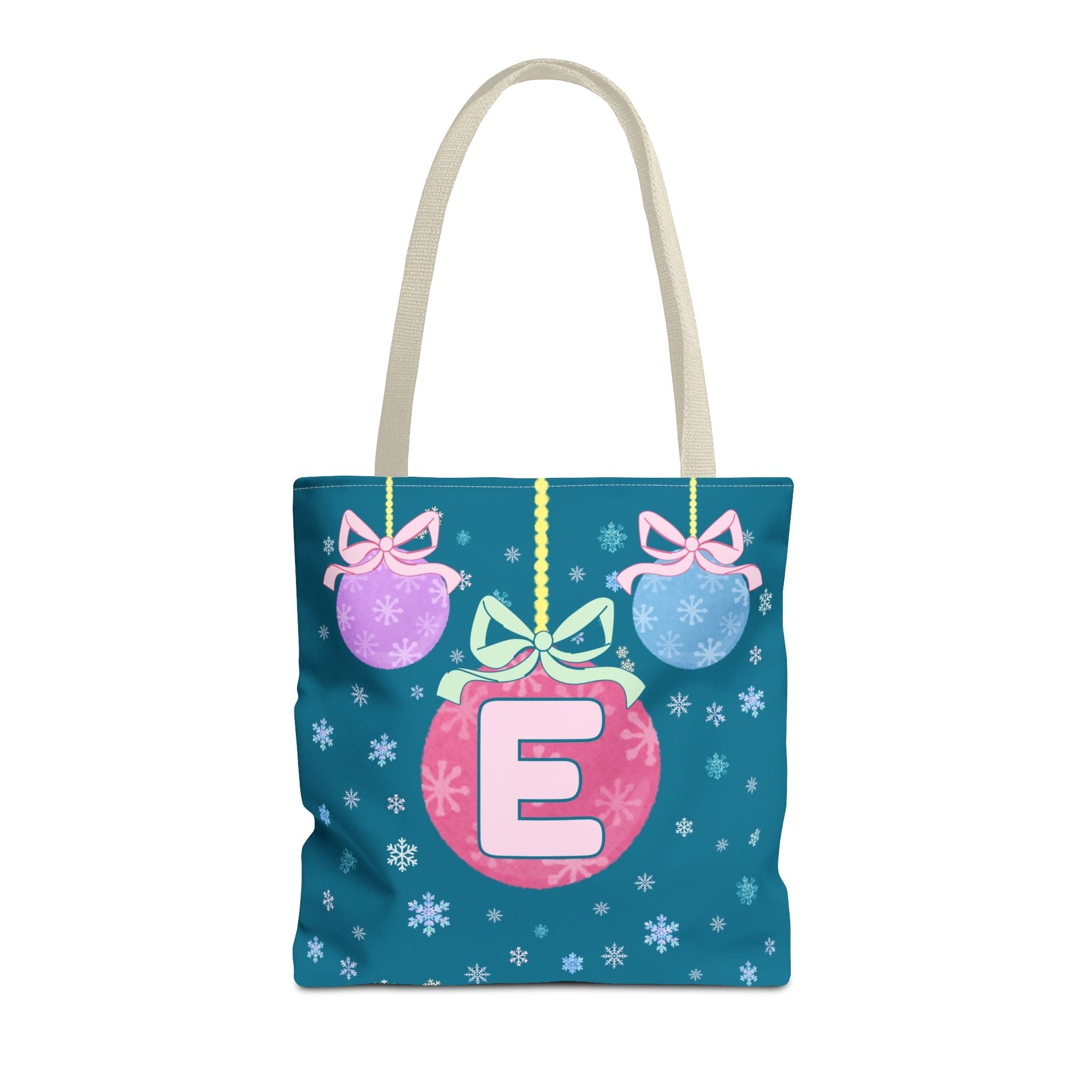 Colorful Christmas Tote Bag with Initial, Cute Matching Holiday Tote Bag for Sorority Sisters or Family, Nostalgic Maximalist Vibes: E - Opal and June