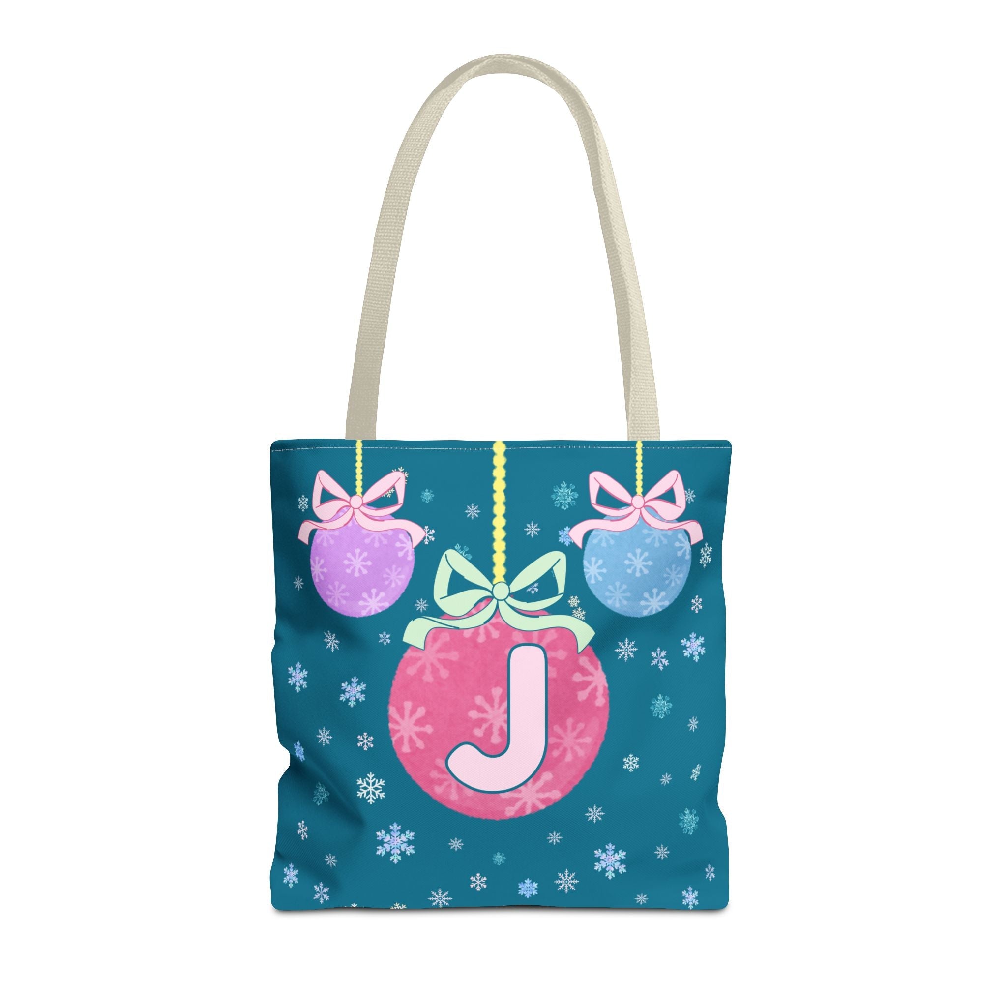 Colorful Christmas Tote Bag with Initial, Cute Matching Holiday Tote Bag for Sorority Sisters or Family, Nostalgic Maximalist Vibes: J - Opal and June