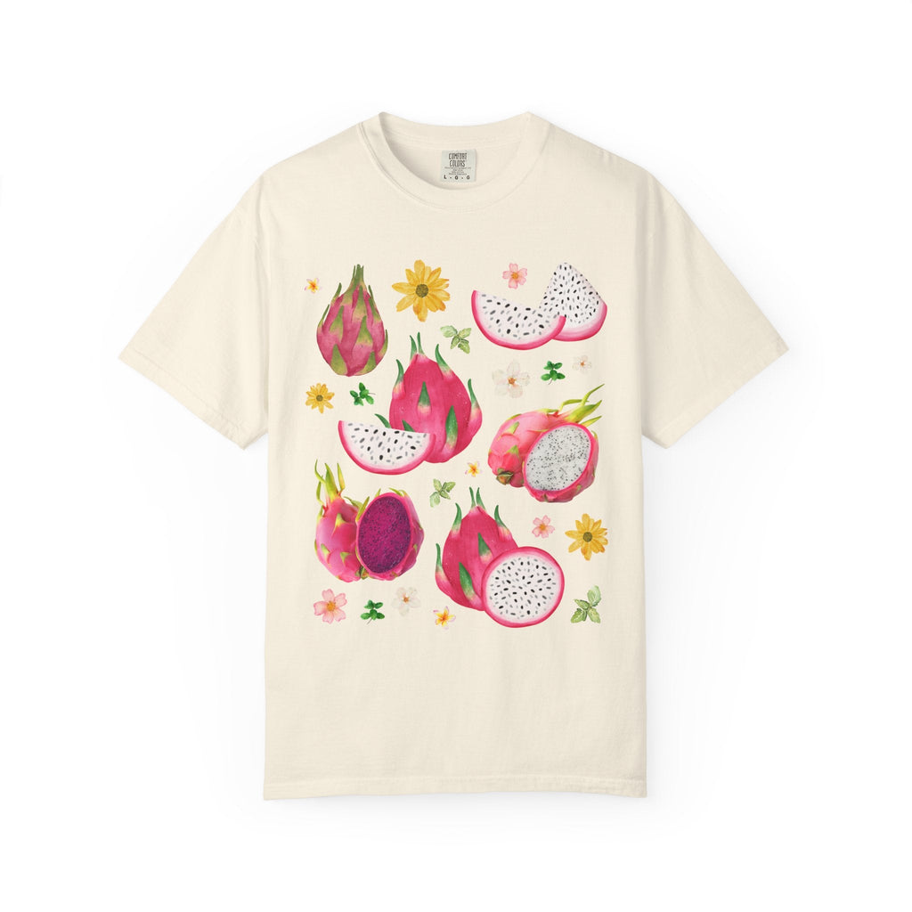Colorful Dragonfruit Tee Shirt with Flowers: Cozy Goblincore T-Shirt, Fruit Lover Gift for Vegetarian, Boho Dragon Lover Cottagecore Shirt - Opal and June
