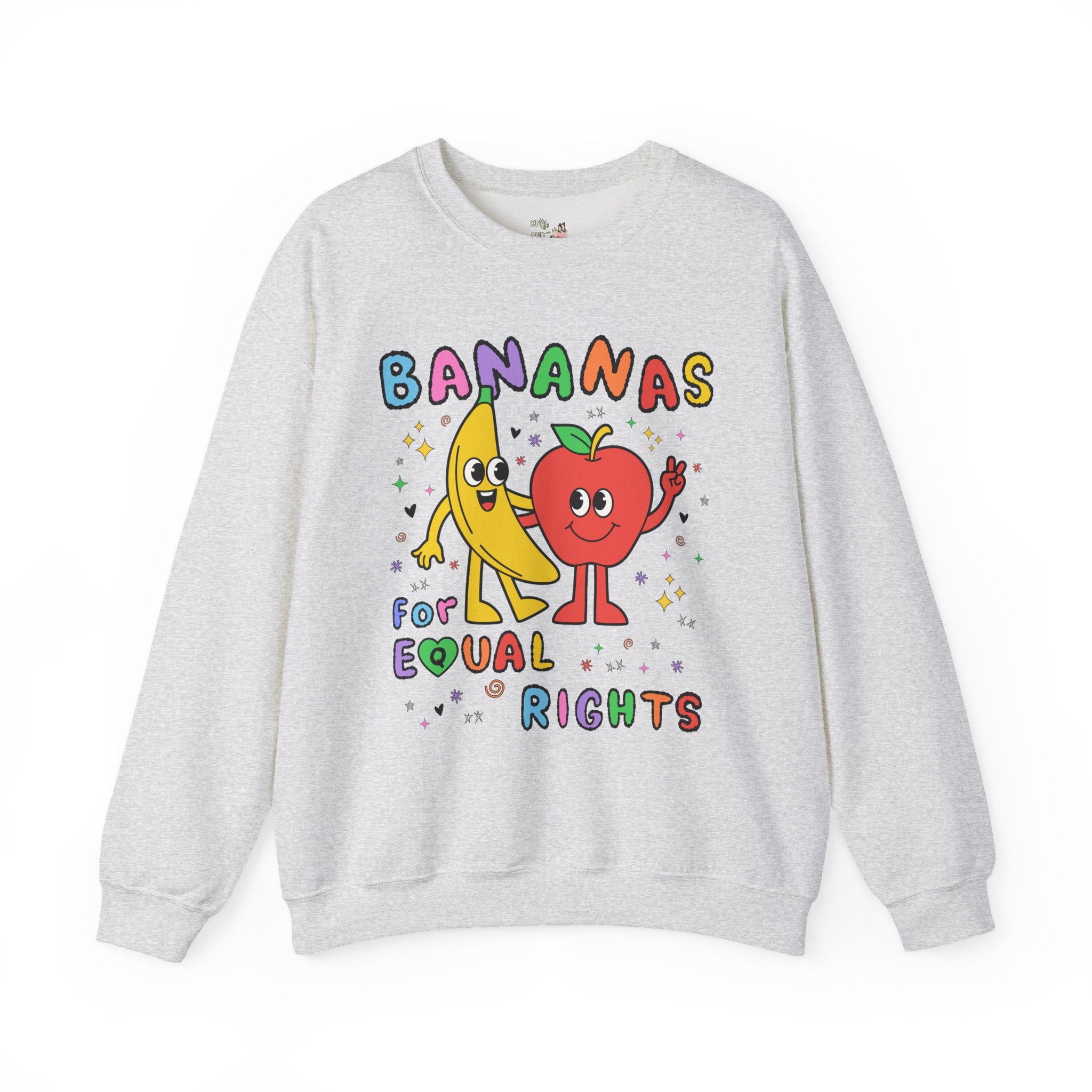 Colorful Equal Rights Sweatshirt with Funny Saying: Bananas for Equal Rights, Cute Fruit Lover Crewneck for Pride Month, Proud LGBTQ+ Ally - Opal and June
