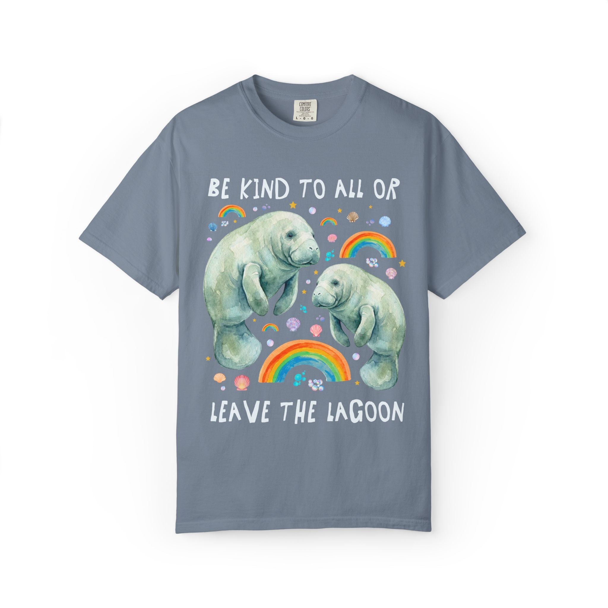 Colorful Equal Rights Tee Shirt for Animal Lover or Gay Ally Who Loves Manatees: Be Kind to All or Leave the Lagoon, Funny LGBTQ Pride Tee - Opal and June
