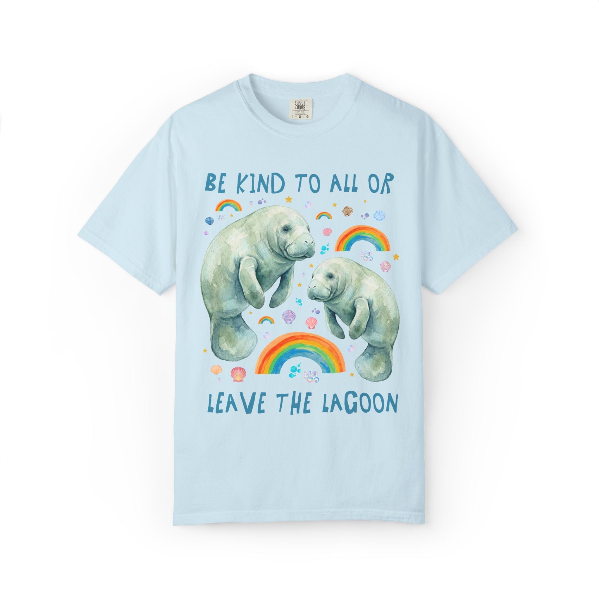 Colorful Equal Rights Tee Shirt for Animal Lover or Gay Ally Who Loves Manatees: Be Kind to All or Leave the Lagoon, Funny LGBTQ Pride Tee - Opal and June